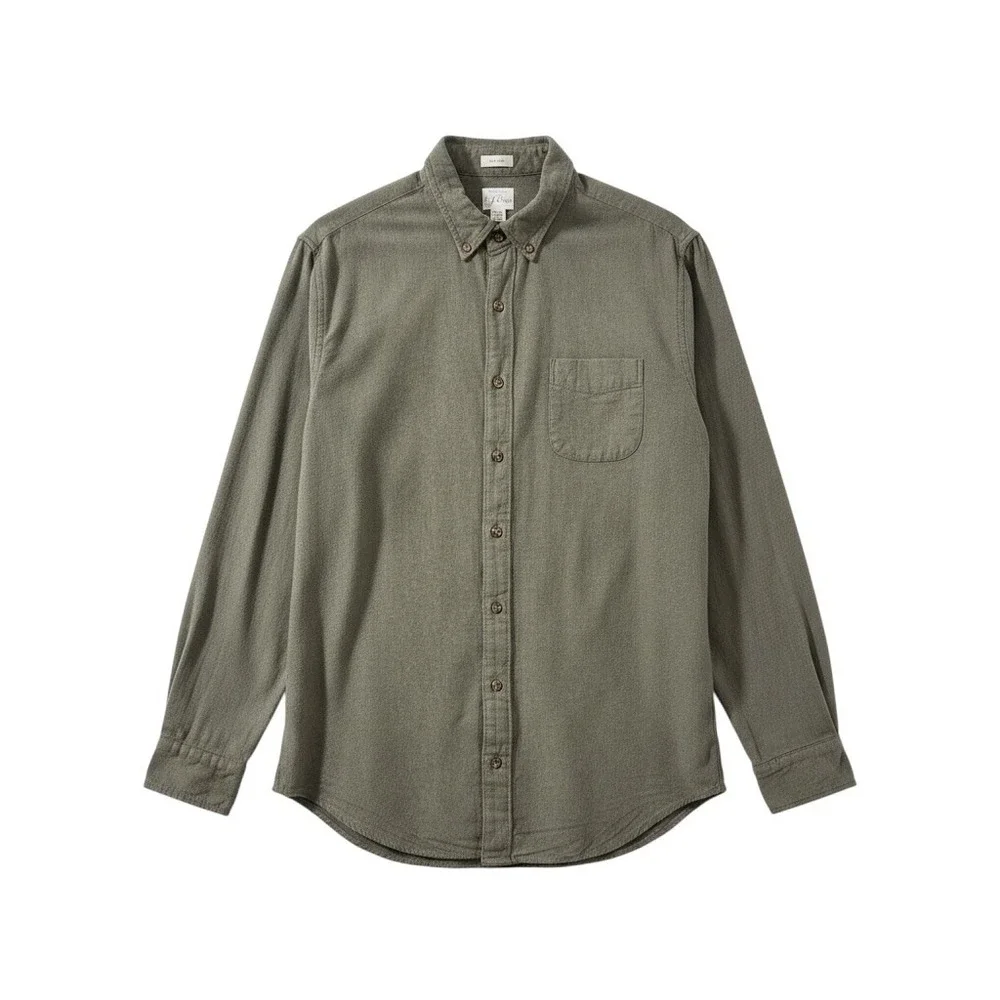 J.Crew Brushed Twill Men XLT Olive Green Cotton Classic Fit Button Down Shirt